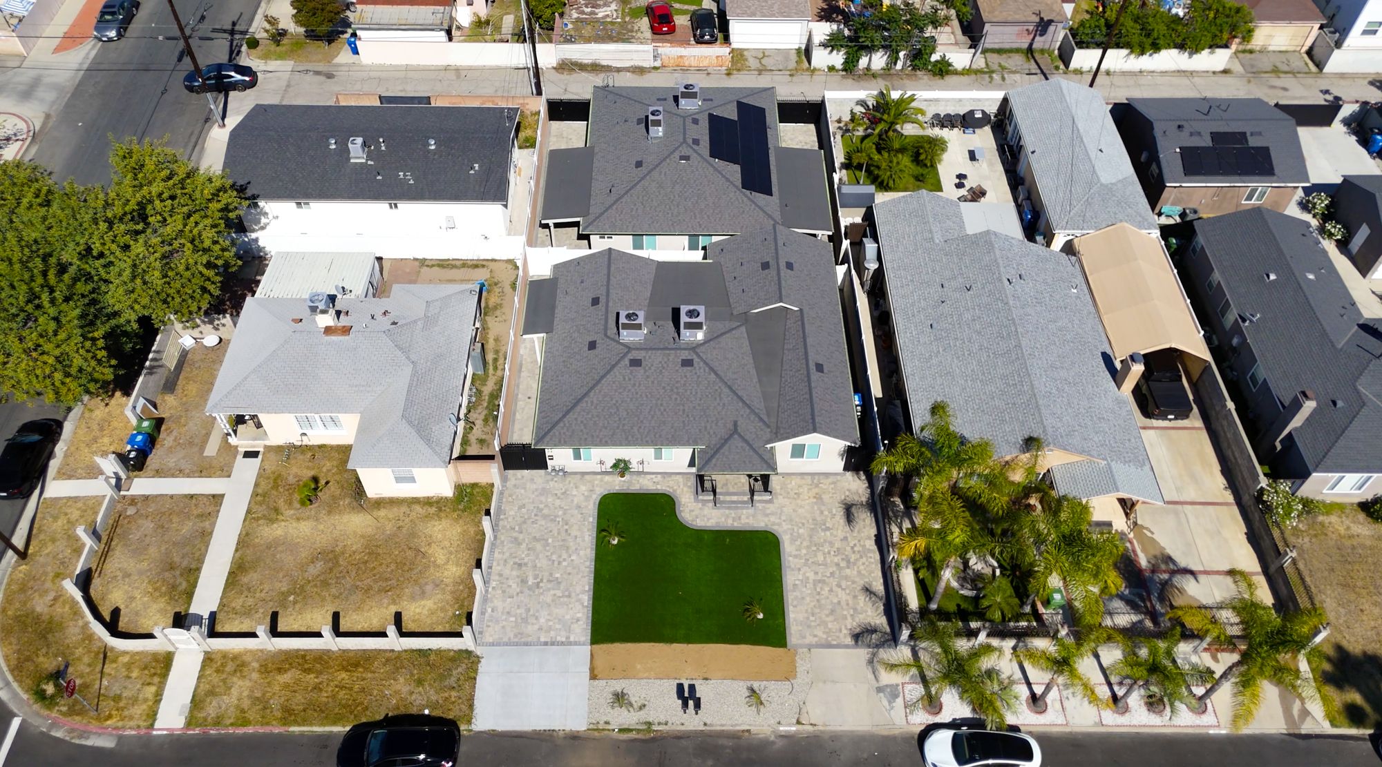 Aerial view of a four-unit multi-family property in North Hollywood